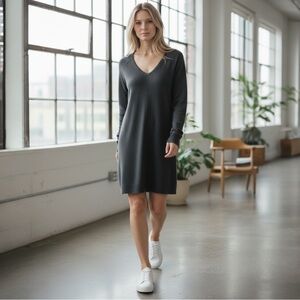 Sundance 100% Cashmere Womens Petite Large Lagenlook Sweater Dress Charcoal Gray